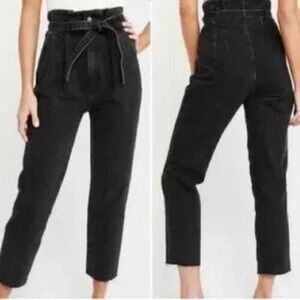 Abercrombie & Fitch Mom Jeans Black Cropped Paper Bag High‎ Rise Raw Hem Boho 24